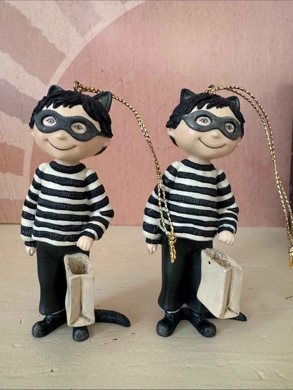Lang and Wise Ornament 1998 Masked Cat in box Halloween trick-or-treat (Set of 2